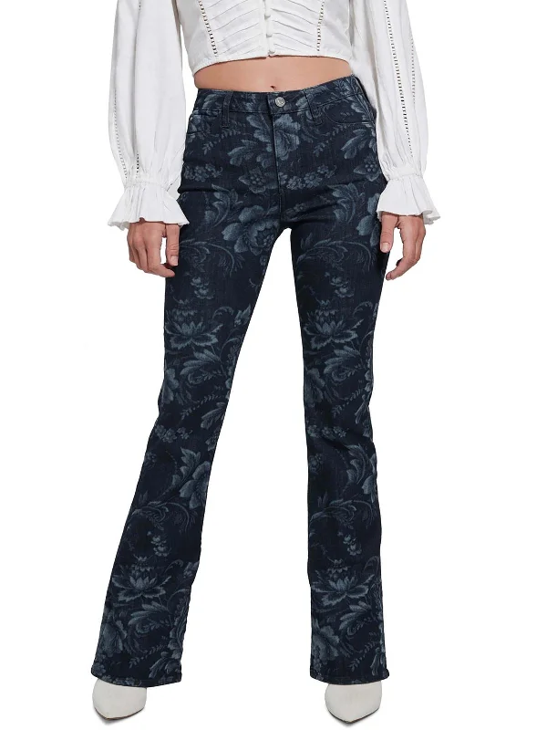 Stretch women jeans for enhanced mobility and comfortAdeline Womens High Rise Floral Print Flared Jeans