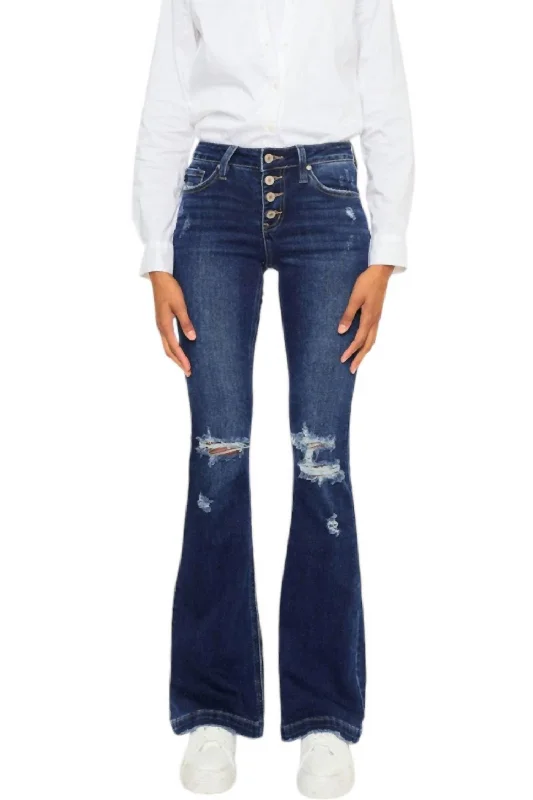 Skinny women jeans with a form - fitting designAlisha Distressed Denim Flare Jeans In Denim Blue