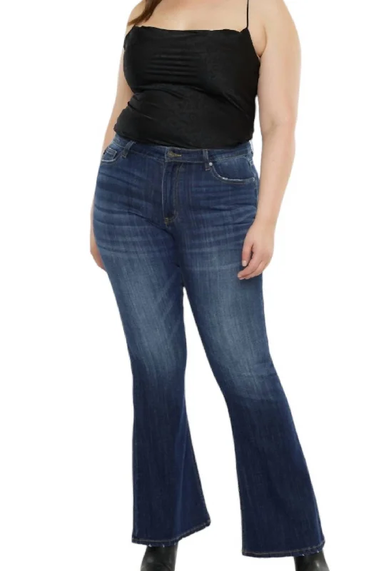 Colored women jeans in vibrant hues like red and yellowCaity Curvy Denim Flare Jeans In Dark