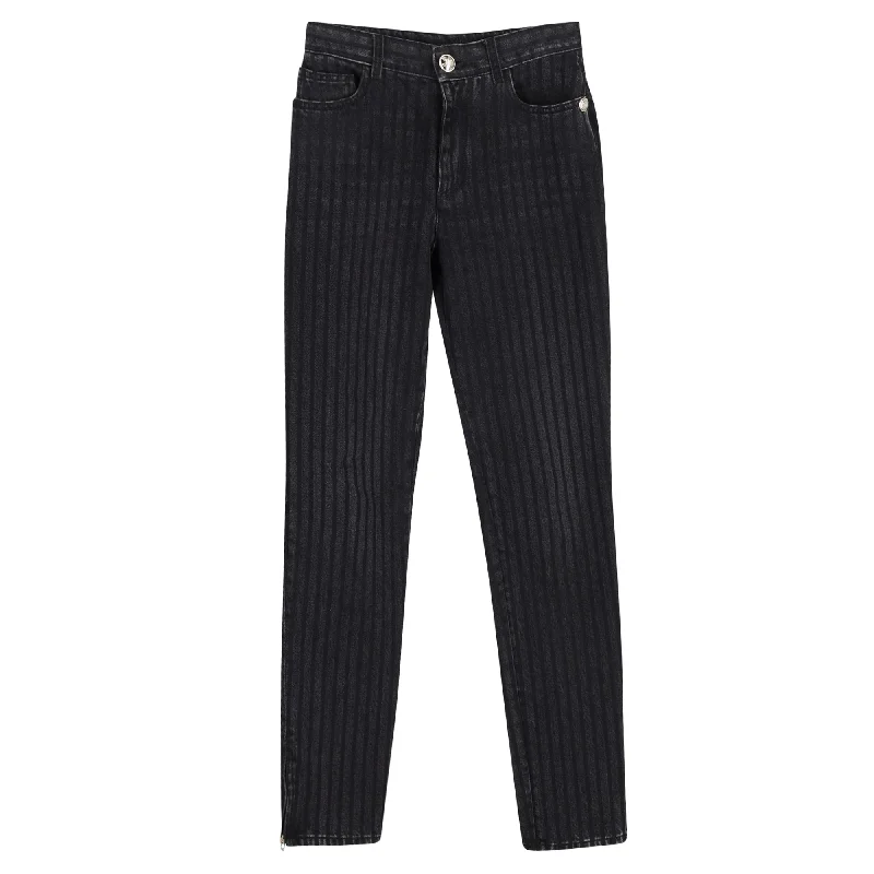 Wide - leg women jeans for a modern and relaxed vibeChanel Pinstripe Straight-Leg Jeans in Grey Cotton