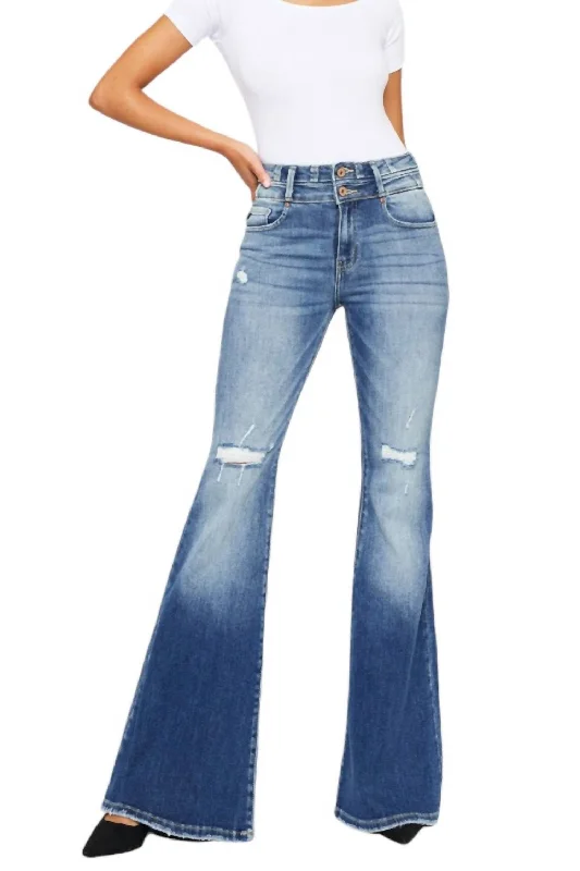 Acid - wash women jeans with a retro finishDistressed Denim Flare Jeans In Dawn