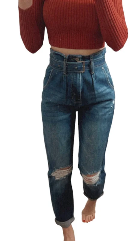 Cargo women jeans with multiple pockets for added functionalityMandy Mom Jeans In Dark Wash