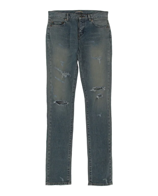 Skinny women jeans with a form - fitting designSaint Laurent Womens Distressed Skinny Jeans