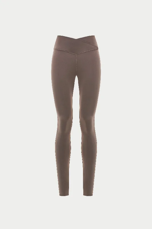 SCULPTING STRETCH EMBLEM ZIP HEM FLARE LEGGINGS - CHOCOLATE