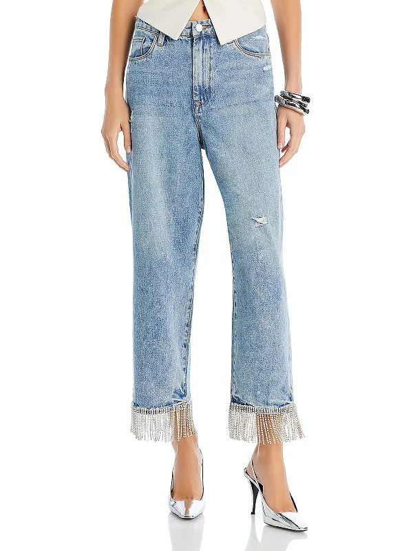 Ripped women jeans for a rebellious and fashion - forward styleThe Baxter Womens High Rise Cropped Straight Leg Jeans