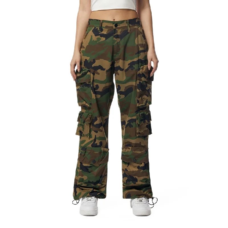 Plus Size Women's Printed Cargo Pants in Floral Patterns for a Feminine and Fun StyleWide Leg Cargo Pants - Wood Camo