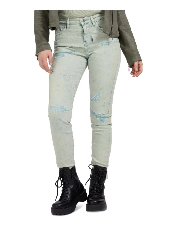 Acid - wash women jeans with a retro finishWomens Distressed High Rise Colored Skinny Jeans