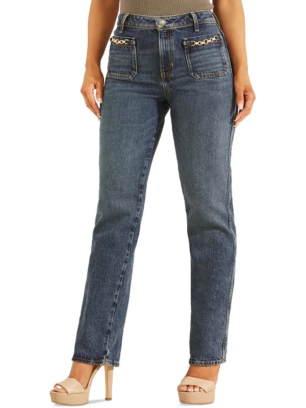 Cargo women jeans with multiple pockets for added functionalityWomens High Rise Dark Wash Straight Leg Jeans