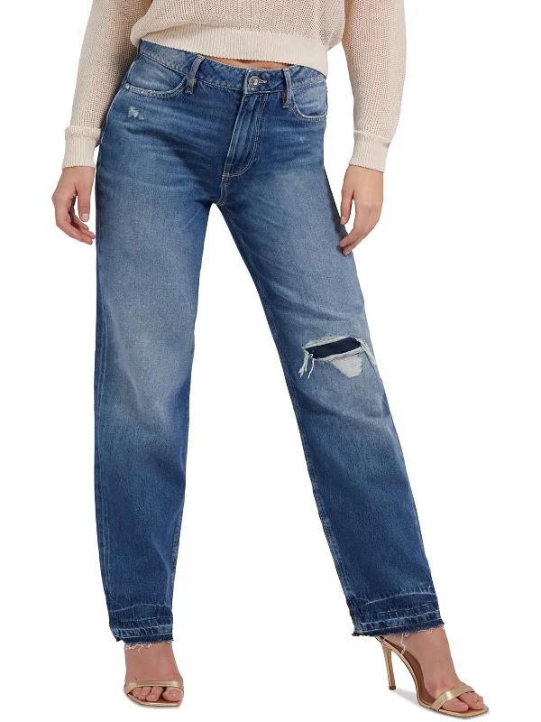 Stretch women jeans for enhanced mobility and comfortWomens High Rise Distressed Straight Leg Jeans