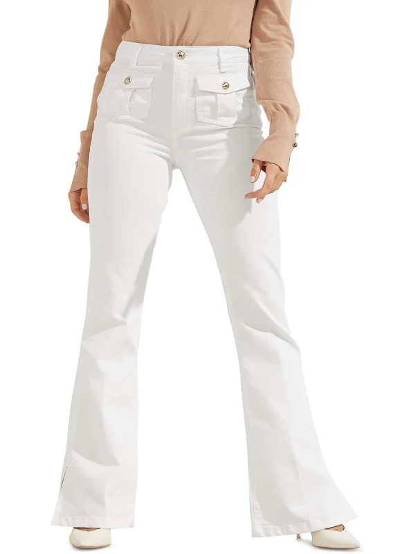 Wide - leg women jeans for a modern and relaxed vibeWomens High Rise Solid Flared Jeans