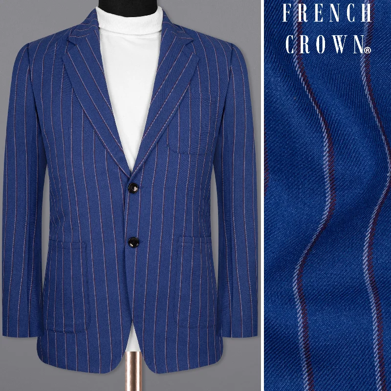 Plus Size Women's Faux Fur - Trimmed Blazers in Black for a Luxurious LookBahama Blue Striped Woolrich Sports Blazer