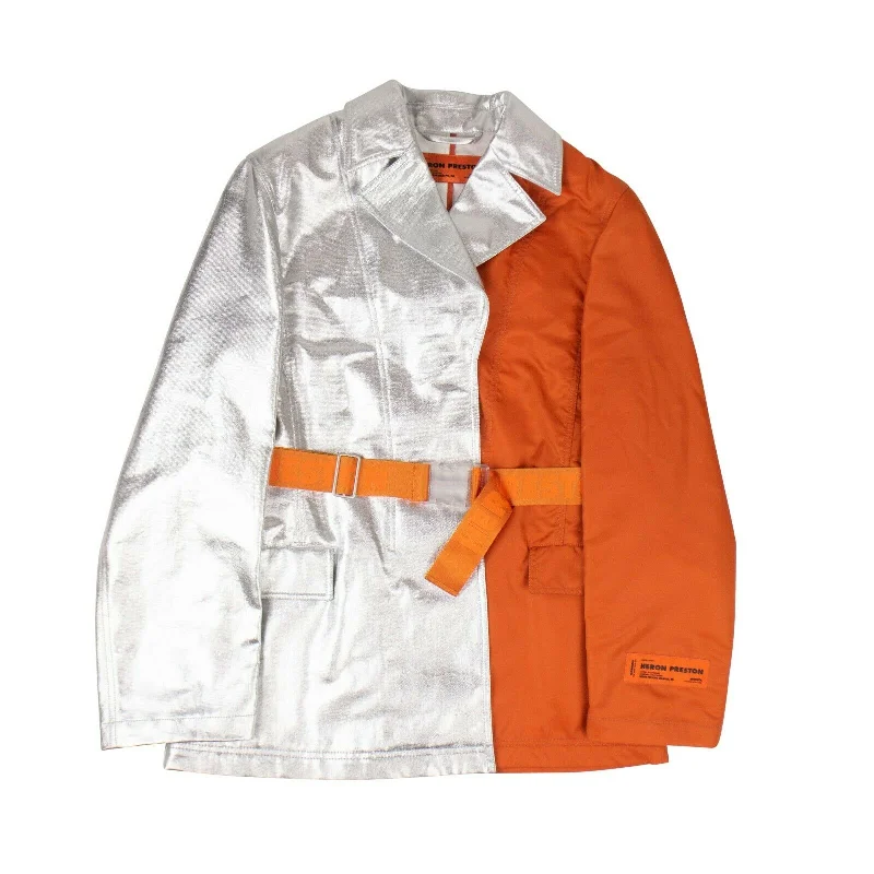 Single - Breasted Women's Tweed Blazers with Gold Buttons for a Classic LookHERON PRESTON Silver/Orange Blazer