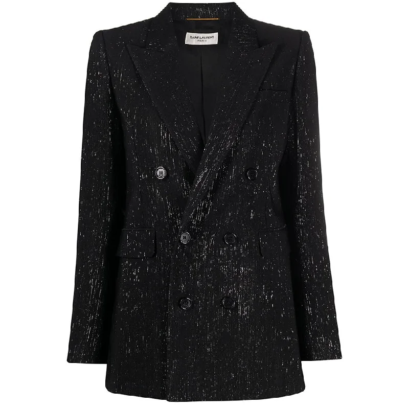 Women's Peplum Blazers in Emerald Green for a Stylish Work AttireSaint Laurent Women's Lame Metallized Fiber Blazer Black Silver