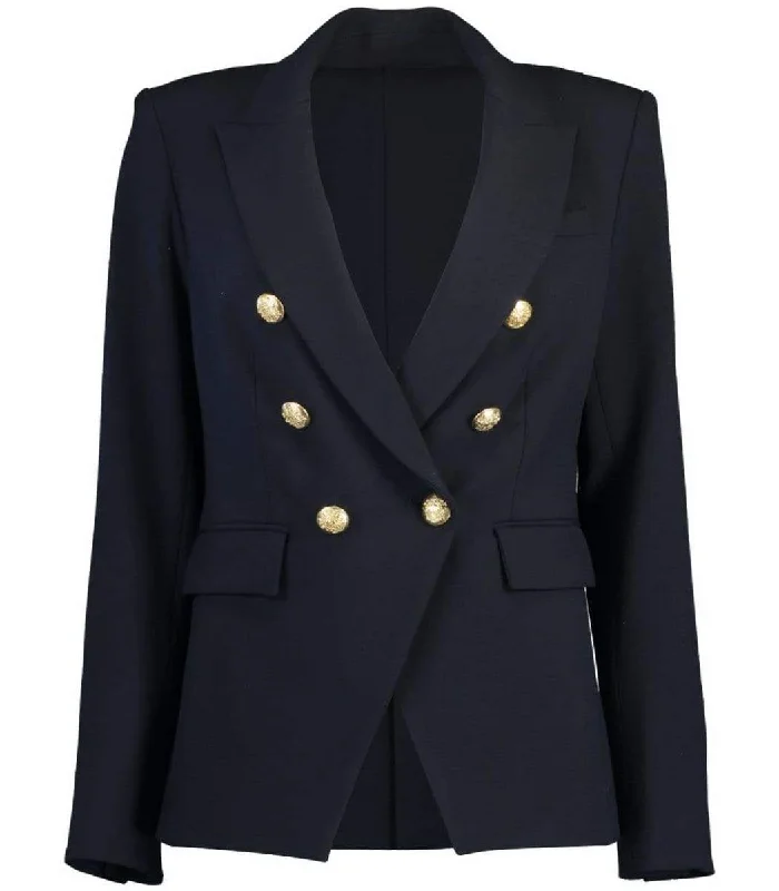 Women's Longline Linen Blazers in Pastel Colors for Summer EventsVeronica Beard Women's Navy Blue Dickey Classic Double Breasted Jacket Blazer