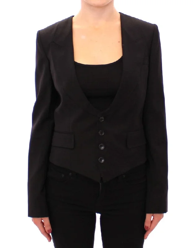 Plus Size Women's Military - Inspired Blazers with Gold Accents for a Bold LookDolce & Gabbana Elegant Silk-Blend Black Blazer with Scarf Back Women's Detail