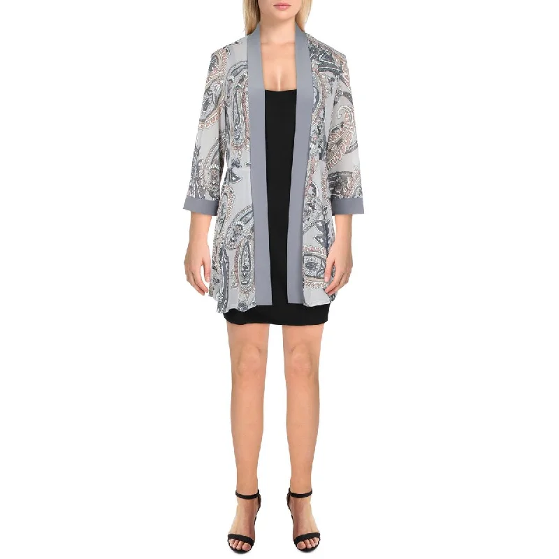 Double - Breasted Women's Leather Blazers in Taupe for an Edgy LookPetites Womens Mesh Printed Duster Blazer