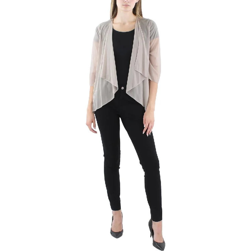 Double - Breasted Women's Leather Blazers in Taupe for an Edgy LookPetites Womens Mesh Sheer Duster Blazer