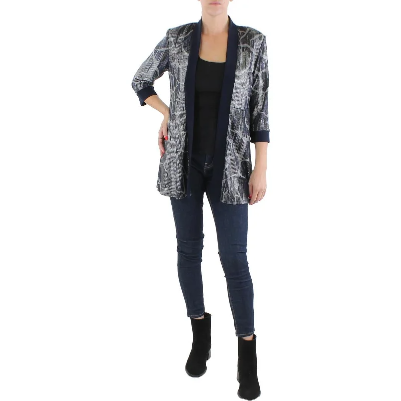 Double - Breasted Women's Leather Blazers in Taupe for an Edgy LookWomens Knit Metallic Duster Blazer