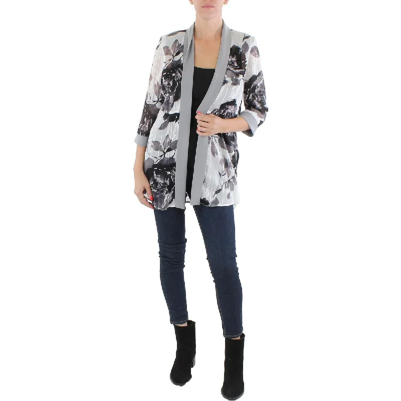 Oversized Women's Printed Blazers in Animal Patterns for a Statement PieceWomens Chiffon Floral Duster Blazer