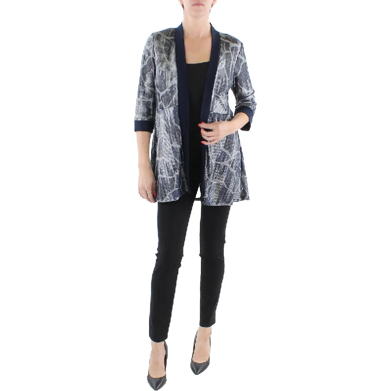 Plus Size Women's Sequin - Embellished Blazers in Silver for a Glamorous PartyPetites Womens Knit Metallic Duster Blazer