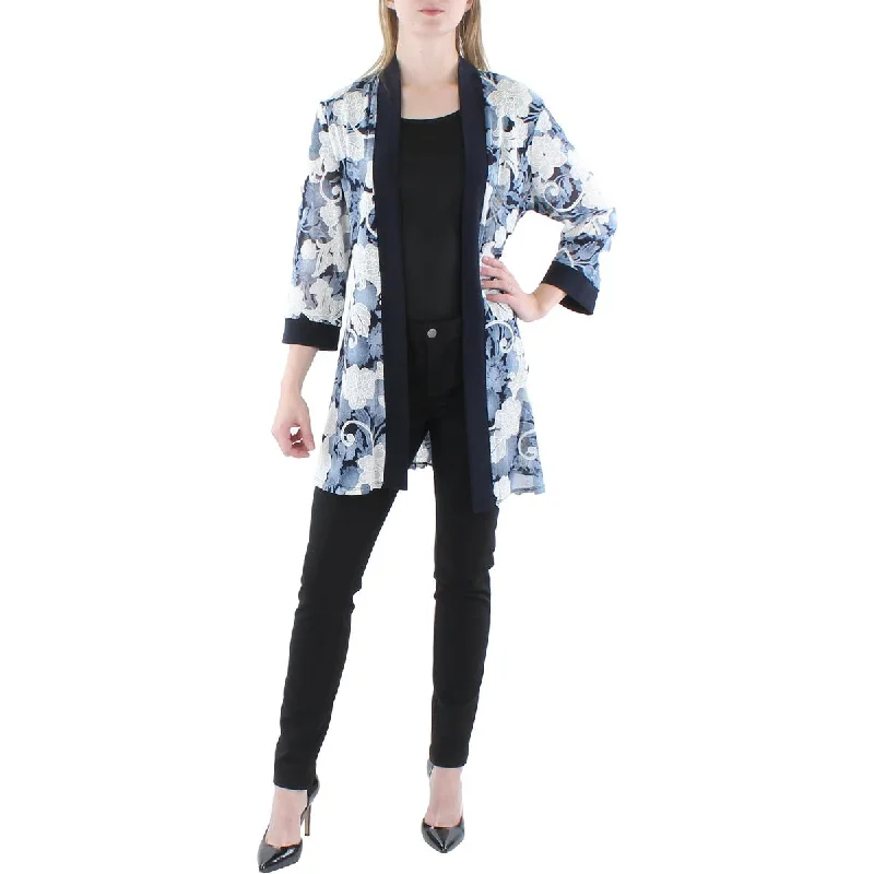 Oversized Women's Checkered Blazers in Black and White for a Trendy StyleWomens Printed Cardigan Duster Blazer