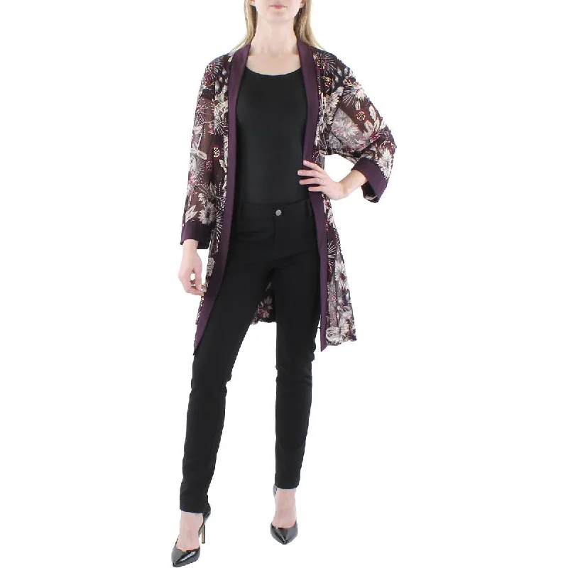 Plus Size Women's Embroidered Blazers in Floral Patterns for a Feminine TouchPlus Womens Mesh Floral Duster Blazer