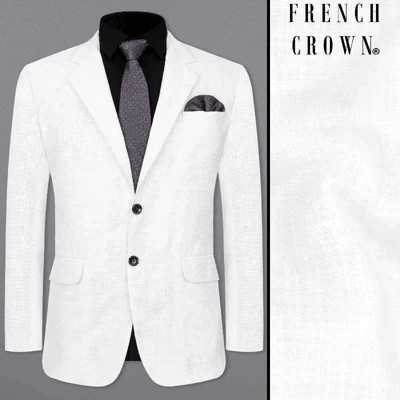 Plus Size Women's Faux Fur - Trimmed Blazers in Black for a Luxurious LookBright White Luxurious Linen Blazer