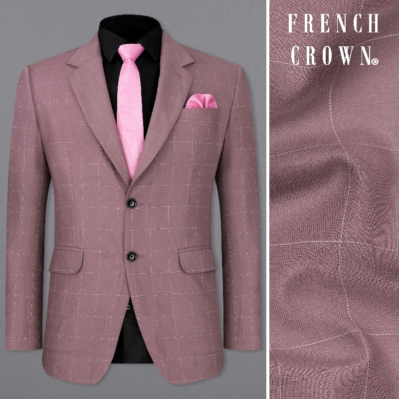 Women's Longline Linen Blazers in Pastel Colors for Summer EventsFalcon Pink Windowpane Single Breasted Blazer