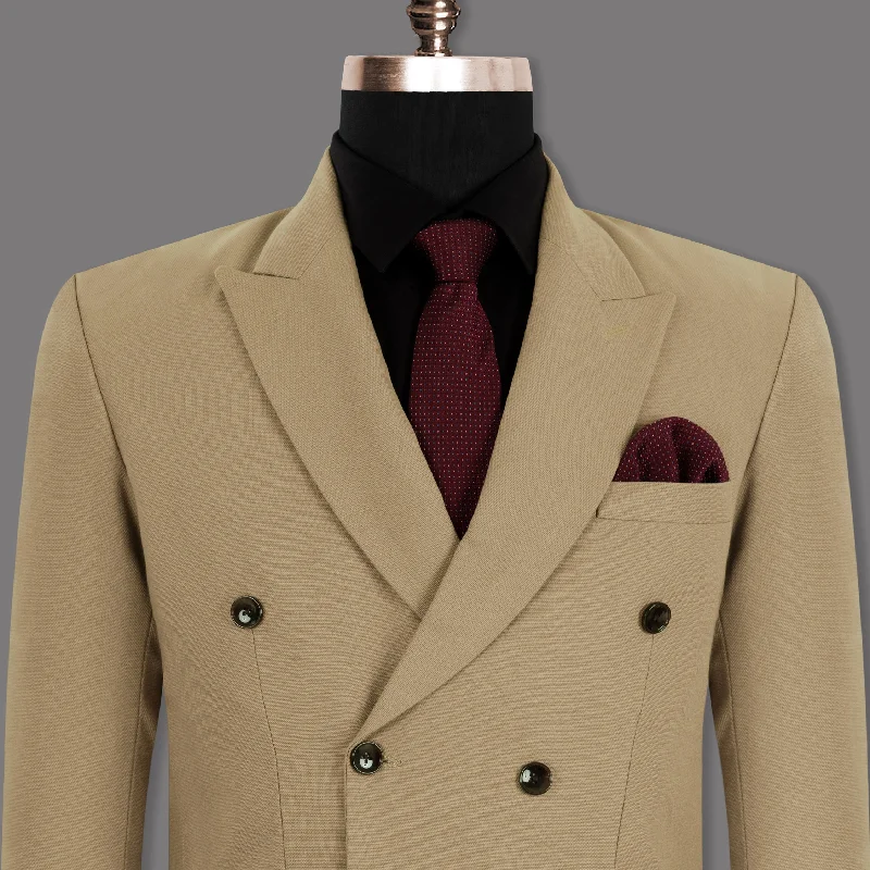 Women's Notched Lapel Blazers in Beige for a Timeless OutfitPeanut Brown Premium Cotton Double-breasted Blazer