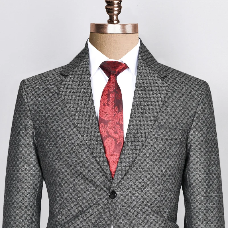 Double - Breasted Women's Leather Blazers in Taupe for an Edgy LookPebble Grey Box Textured Wool blend Blazer