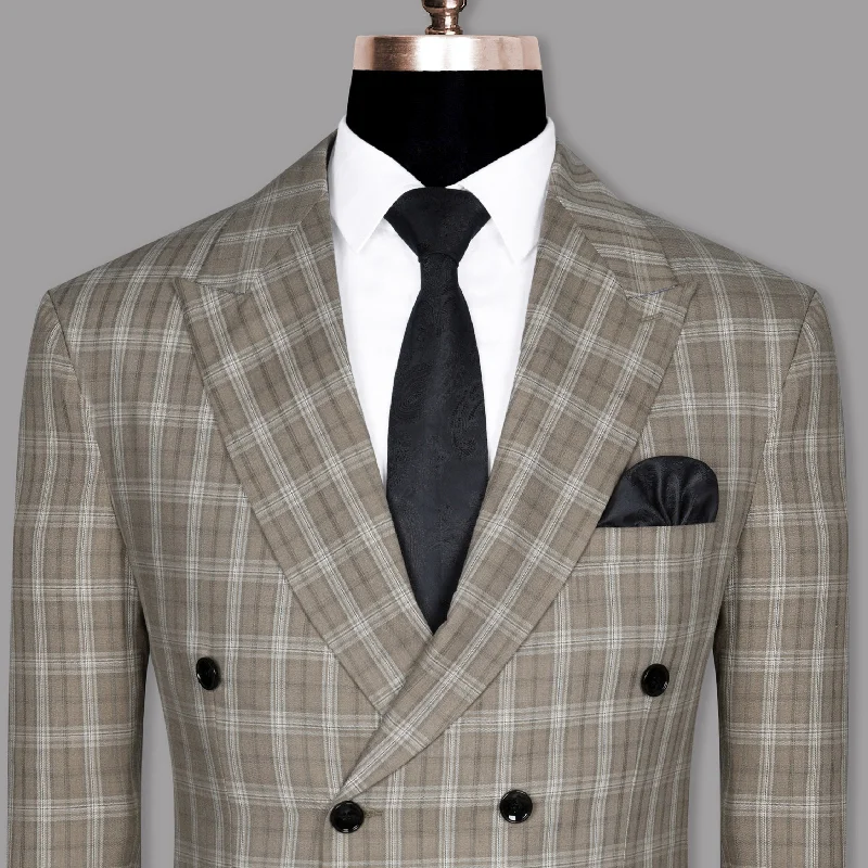 Women's Longline Linen Blazers in Pastel Colors for Summer EventsSaddle Prince of wales Checked Pure Wool Double Breasted Blazer