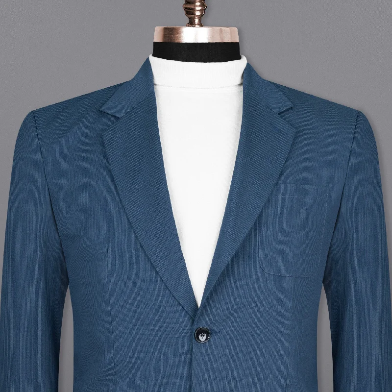 Women's Tailored Stretch Blazers in Navy Blue for Business MeetingsSan Juan Blue Subtle Striped Premium Cotton Sports Blazer