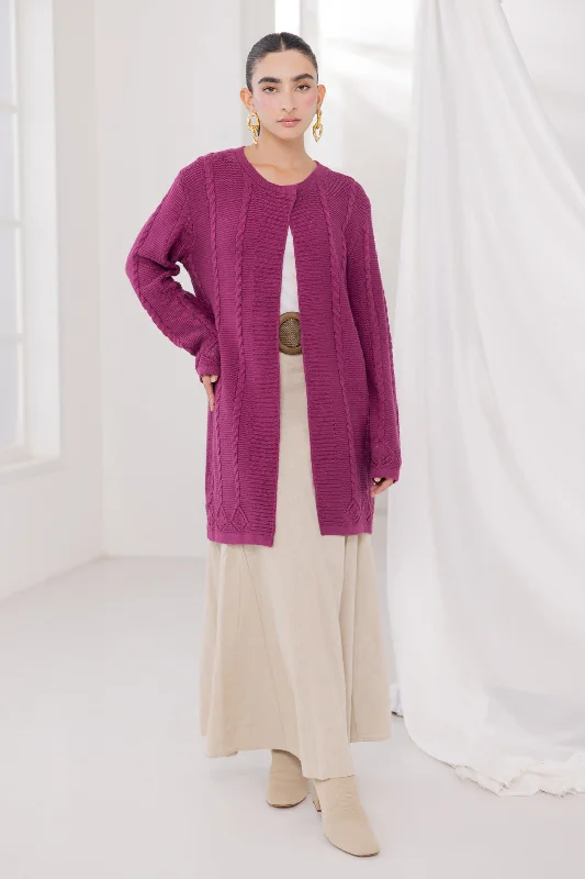 cashmere blend women cardigan for a luxurious feelR-PURPLE-ROUND NECK FULL SLEEVES CARDIGAN SWEATER (24X-106-66)