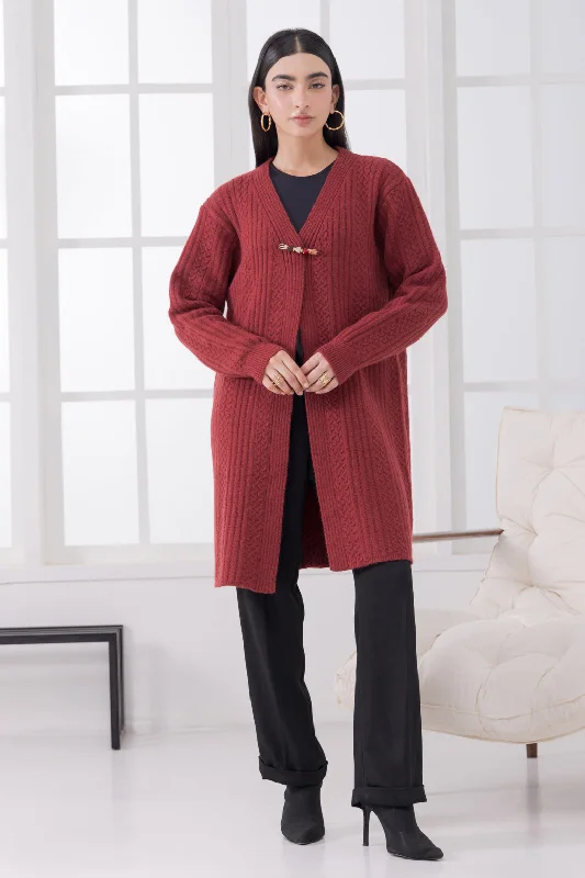 cashmere blend women cardigan for a luxurious feelRUST-V-NECK FULL SLEEVES CARDIGAN SWEATER (24X-107-66)