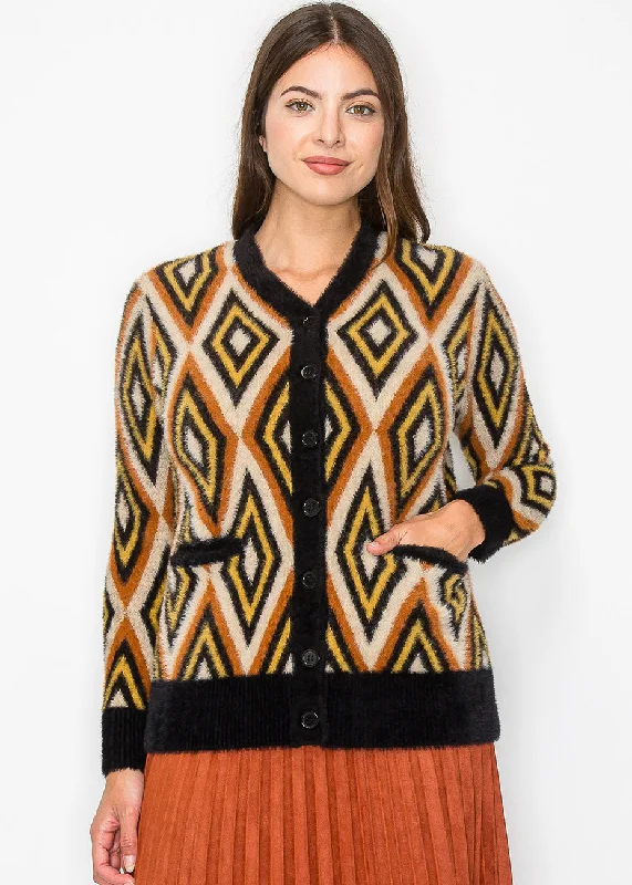 floral print women cardigan for a feminine touchAutumn Vibes Geometric Cardigan