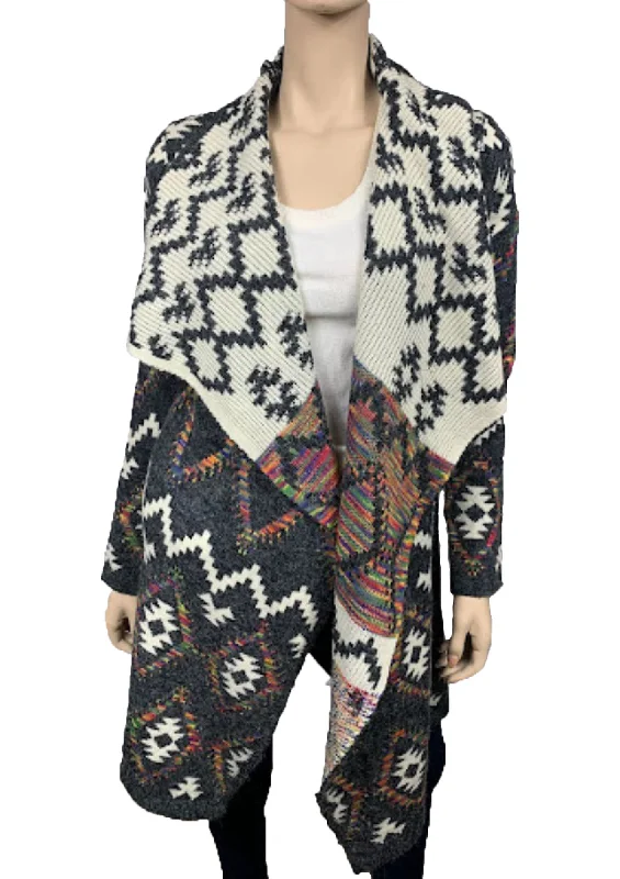 ribbed women cardigan with a classic textureAztec Knitted Open Long Cardigan (SF17001)