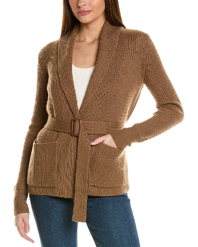 hooded women cardigan for added warmth and styleBruno Magli Ribbed Belted Shawl Wool Cardigan