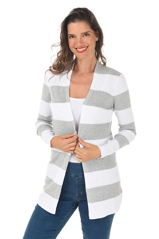 plus size women cardigan for comfortable layeringStriped Waffle Knit Cardigan