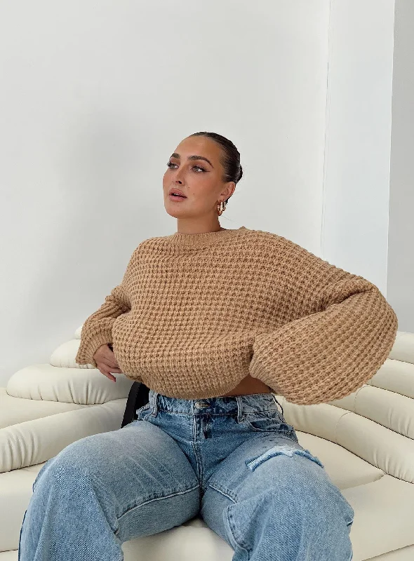 Plus Size Women's Belted Cable Knit SweatersCalvary Sweater Beige