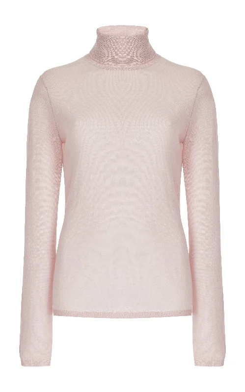 Hooded Women's Fleece - Lined Sweaters for WinterCosta Knit Turtleneck in Blush Cashmere Silk