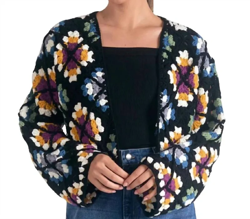 color block women cardigan with bold huesCrochet Cardigan Sweater In Multi