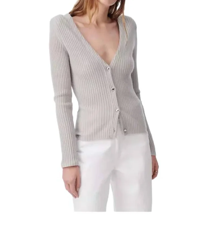 ribbed women cardigan with a classic textureDevora Cardigan In Grey