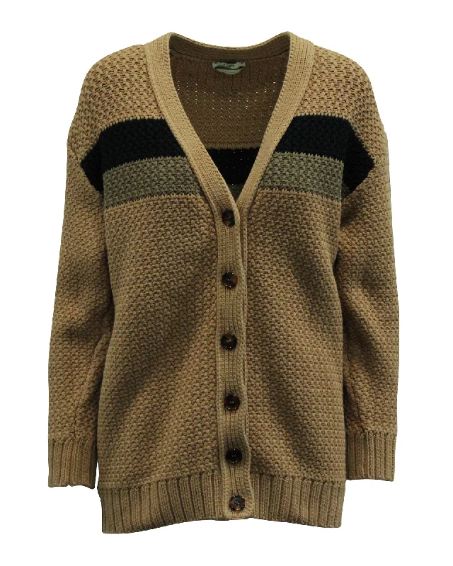 maternity women cardigan for expecting momsFendi Chunky Stripe Boyfriend Cardigan in Brown Cotton