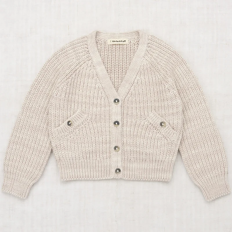 cropped women cardigan to pair with high - waisted jeansFisherman Rib Everyday Cardigan in Moon by Misha & Puff