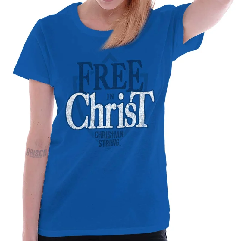 Pocketed Women T Shirt for Added FunctionalityFree In Christ Jesus Ladies T Shirt