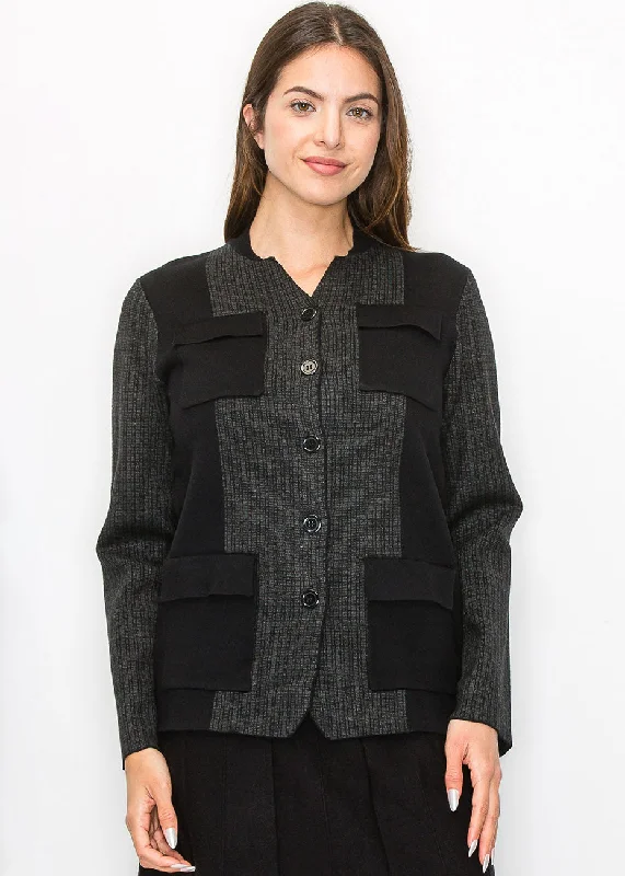 cropped women cardigan to pair with high - waisted jeansGrey Knit Cardigan with Modern Pocket Details