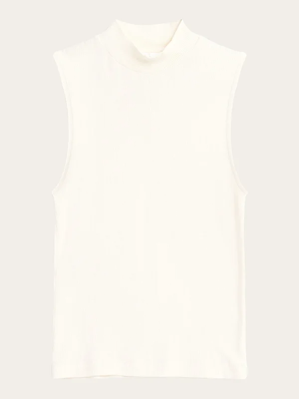 Sleeveless Women T Shirt for Summer ComfortHigh neck rib top - Star White