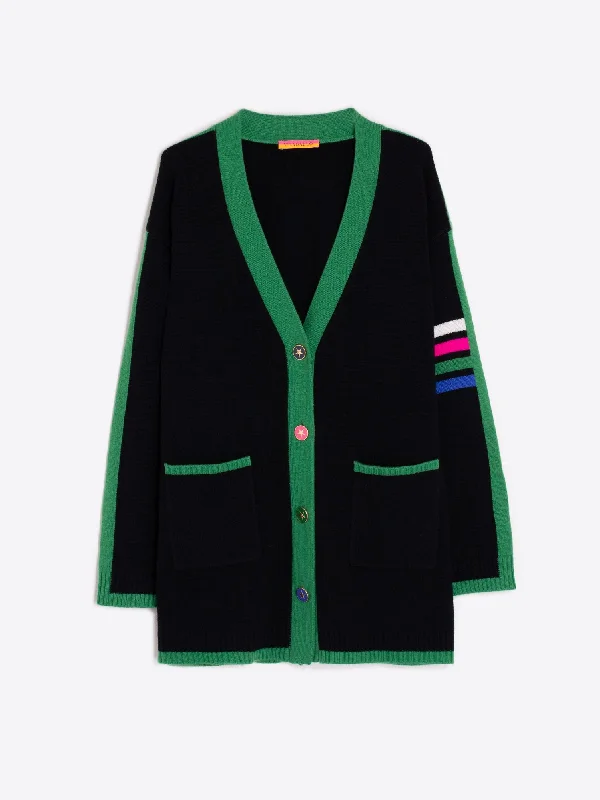 cable knit women cardigan with intricate patternsKnitwear Cardigan | Black Green