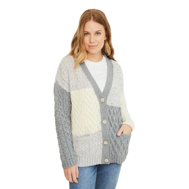 cable knit women cardigan with intricate patternsHowth Aran Cardigan Patchwork