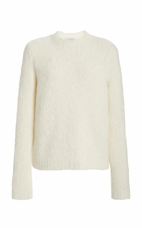 Cropped Women's Angora Blend Sweaters for a Trendy LookPhilippe Knit Sweater in Ivory Cashmere Silk Boucle